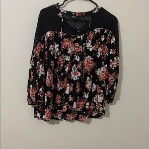 a.n.a Black and Red Floral Blouse